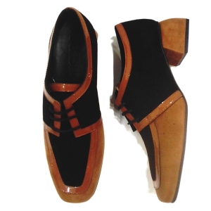 DANSI_ BLUCHER TACON BAJO CON CORDONES EN PIEL  ANTE NEGRO Y CAMEL