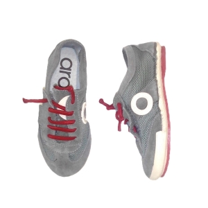 ARO_ ZAPATILLAS JOANETA NET EN PIEL SERRAJE GRIS, CON VELCRO Y CORDONES ELASTICOS