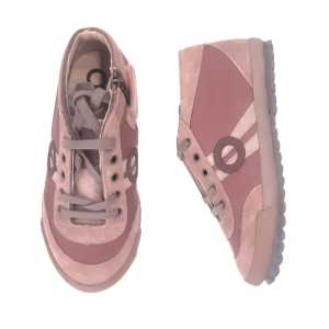 ARO_ BOTA  CORTA IDO EN PIEL NAPA ROSA , CON CREMALLERA Y CORDONES