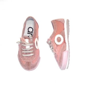 ARO_ ZAPATILLAS JOANETA NET EN PIEL SERRAJE ROSA MAQUILLAJE, CON VELCRO Y CORDONES ELASTICOS