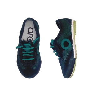 ARO_ ZAPATILLAS JOANETA NET EN PIEL SERRAJE AZUL Y VERDE LAGOON, CON VELCRO Y CORDONES ELASTICOS